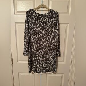Michael Kors Black and White Floral Long Sleeve Dress